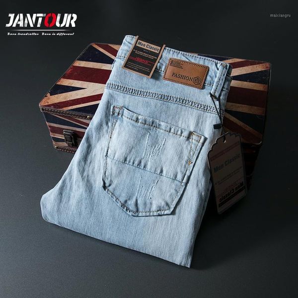 

streetwear men jeans washed destroyed ripped jeans men brand designer italian style vintage classical homme1, Blue