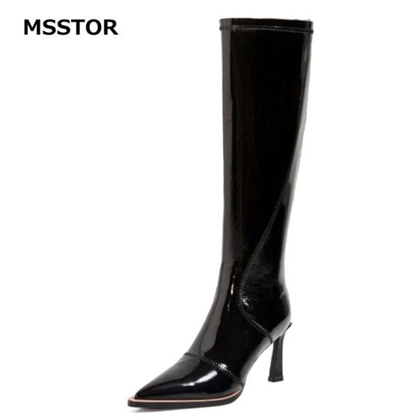 

boots pointed toe knee high women fashion thin heels black heel party zipper winter shoes elegant solid