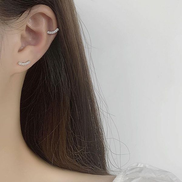 

s925 sterling silver earrings female semi-circular arc-shaped earrings micro-zircon simple temperament casual fashion, Golden;silver