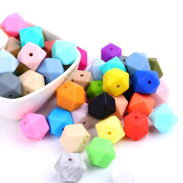 

tyry.hu 200pcs/lot 17mm hexagon shaped silicone beads baby teether diy pacifier chain baby teething beads
