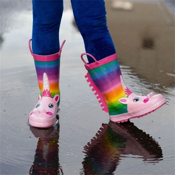 KushyShoo Regenstiefel Kinder Mädchen Regenbogen Einhorn Kinder Gummistiefel Kalosze Dla Dzieci Wasserdichte Baby Wasserschuhe LJ201027