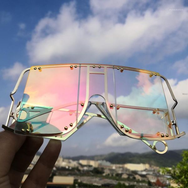 

oversized sunglasses women men rivet sun glasses one-piece windproof goggles mirror sunglass uv400 oversized sunglasses fml1, White;black