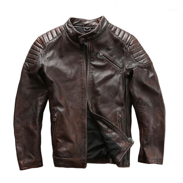 

1820 read description asian size super quality men's genuine cow leather coat cowhide leather rider jacket1, Black