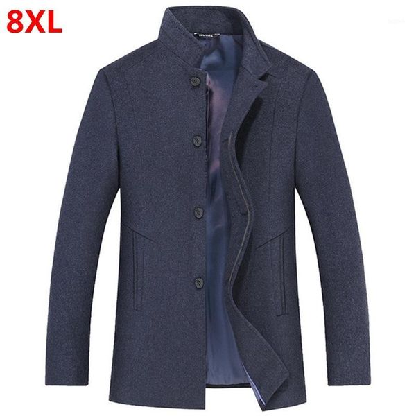 

autumn and winter big size woolen coat men's stand collar loose plus size 8xl 7xl 6xl 5xl woolen coat jacket men's shirt tide1, Black