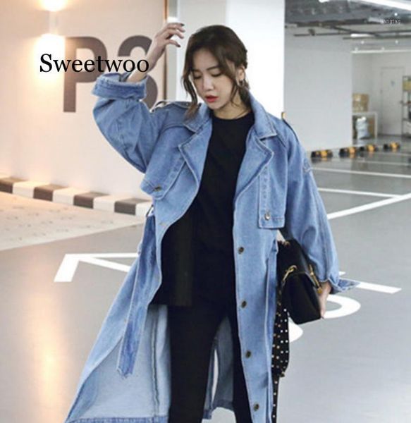 

2020 trench coat women loose denim trench coat female long single-breasted outwears1, Tan;black