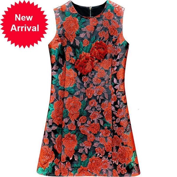 

runway 2021 new female red jacquard frizzy sleeveless luxury line elegant mini dress party clothing 7c12, Black;gray
