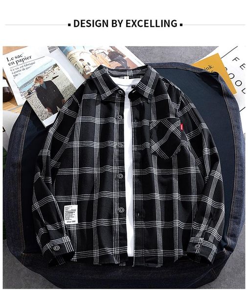 

new shirt four seasons fashion print plaid shirt long sleeve men's formal size -4xl, White;black