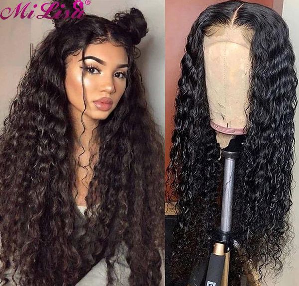 

lace wigs mi lisa 13x4 curly front human hair for black women 30 inch wig brazilian remy closure, Black;brown