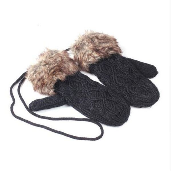 

valink 2020 new fashion lovely women winter warm knitted gloves hang neck ragwool mittens 6 colors female gloves, Blue;gray