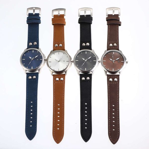 

fashion straight business casual frosted belt men's watch simple large plate calendar quartz men's watch, Slivery;brown