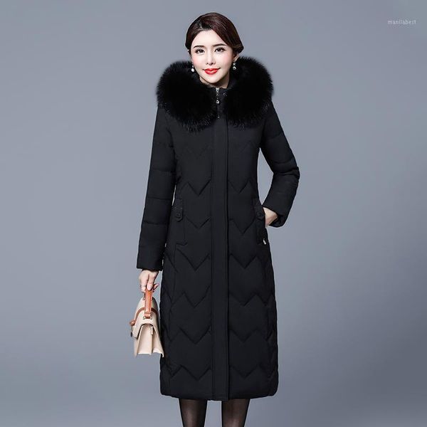 

2020 winter x-long jacket women oversized x-long parkas women's office ladies hooded with fur collar slim thick female cold coat1, Black