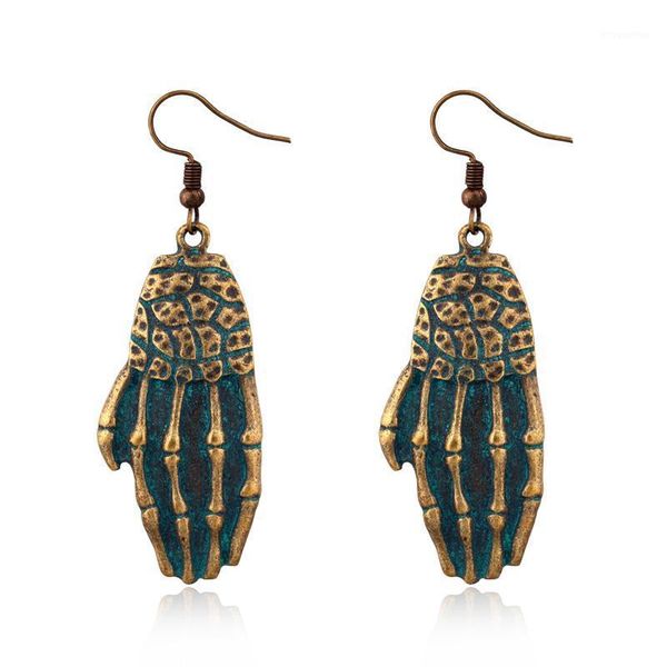 

1pair new vintage punk skeleton hand dangle earrings women jewelry hyperbolic creative bronze skull bone big drop earrings e2471, Silver