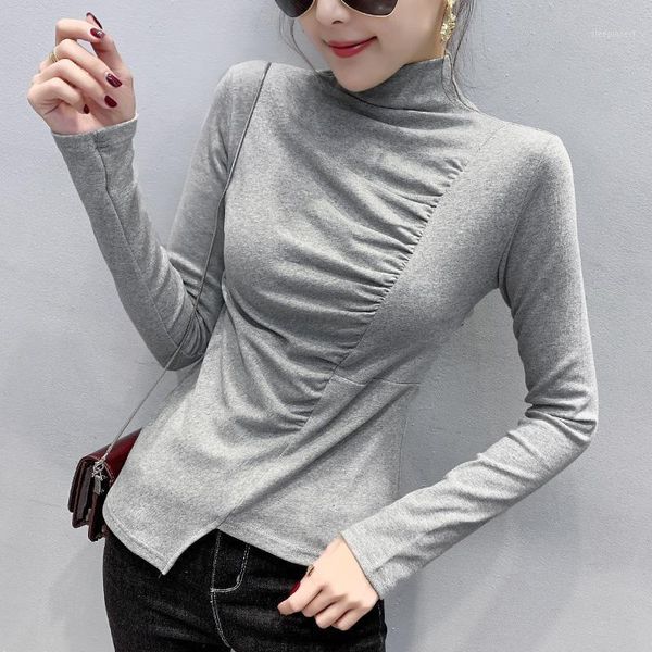 

turtleneck bottoming shirt women spring autumn temperament women's clothing elegant slim solid color female t-shirt1, White