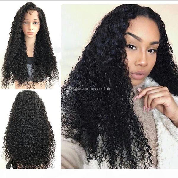 

my queen peruvian virgin human full lace wigs jerry curly brazilian hair 180% density lace front wig with baby hair, Black;brown
