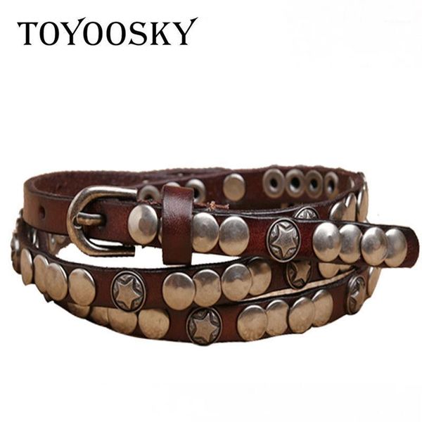 

2020 new arrival chic cowskin leather women's belt with rivet fashion solid female belt woman for jeans toyoosky1, Black;brown