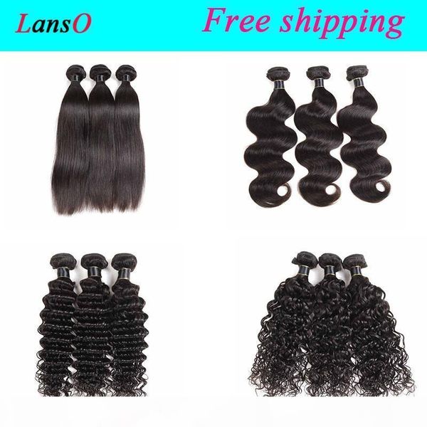

peruvian malaysian indian cambodian body wave straight 3 4 bundles lot brazilian deep water wave loose deep human hair wefts, Black