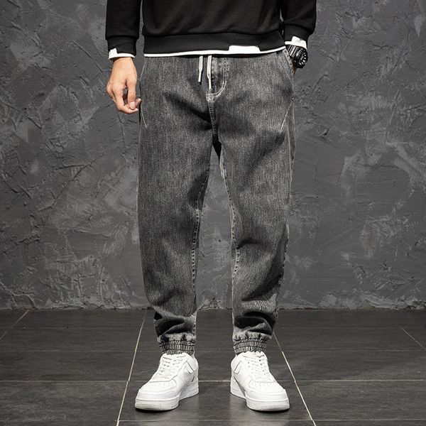 

fat autumn black grey jeans plus large size loose harem pants trend tether leggings men's, Blue