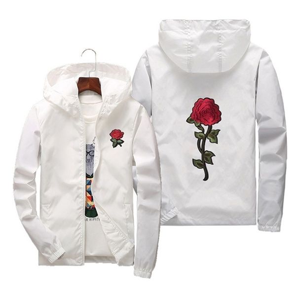 Mulheres Basic Jackets 2020 Primavera Mulheres Com Capuz Casaco Casacos Bordado Rosa Homens Causal Windbreaker Bombardeiro Famale Branco LJ200813