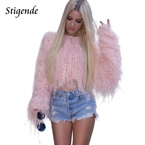 Stigende Quasten Crop Pullover Pullover Herbst Frau Fransen Pullover Stricken Pullover Elegante Sexy Häkeln Jumper Top Clubwear T200101