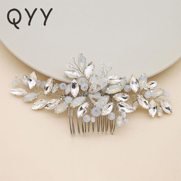 

новые клипы голубой опал кристалл люкс для волос расчески мода головной убор свадебные украшения для волос аксессуары ювелирные изделия неве, Silver