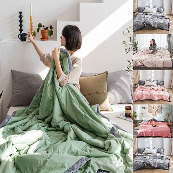

comforters & sets washable solid colors air condition thin stripe summer cool quilt double breathable sofa office bed travel quilts throw bl