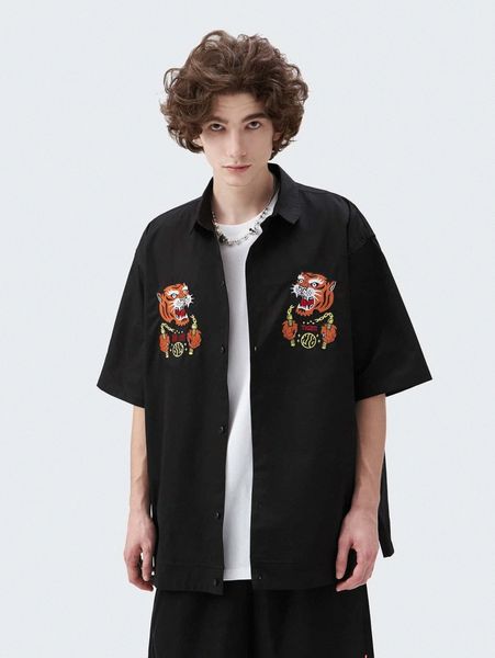 

men embroidery tiger drop shoulder shirt i7zr#, White;black