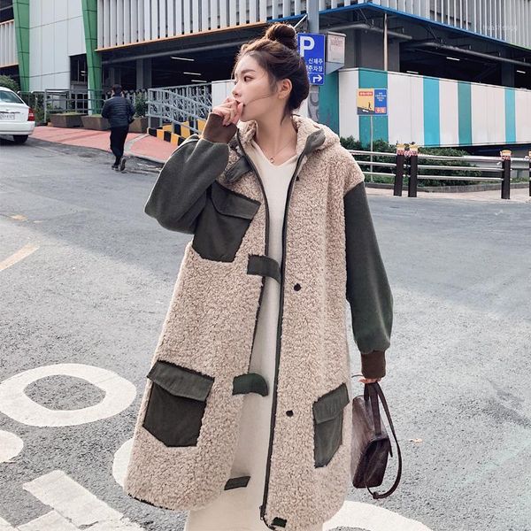 

2020 autumn and winter woolen stitching fur one coat trench coat1, Black