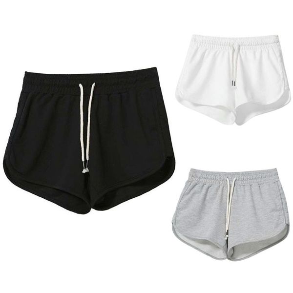 

women summer workout shorts dolphin hem drawstring waist fitness booty solid color running activewear, White;black