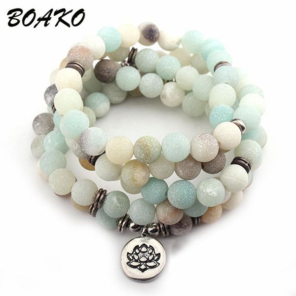

charm bracelets boako natural stone lotus buddha beads bracelet matte amazonite mala bangles for women men fashion jewelry, Golden;silver