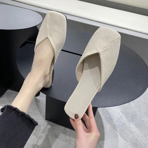 

women slippers woman mules wooden block low heel shoes ladies 2020 summer autumn fashion square toe weave slides female footwear #qi9e, Black