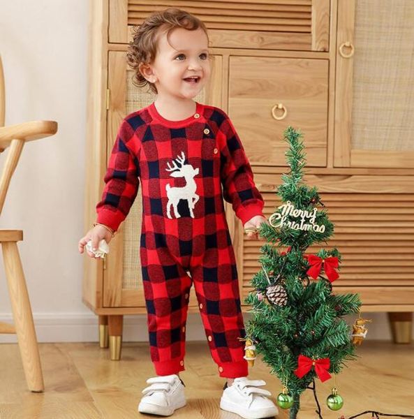 Weihnachten INS Kleinkind Baby Jungen Mädchen Strampler Overalls Pullover Overalls vorne Holzknopf Neugeborene Kleinkind Bodys