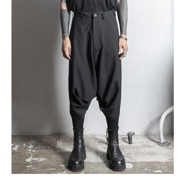 

exquisite male dark pioneer overalls low crotch summer shorts cropped pants1, Black