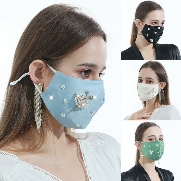 

dhl shipping bling protective mask fashion dustproof face mask pearl mouth cover reusable for lady rhinestones masks kimter-x795fz