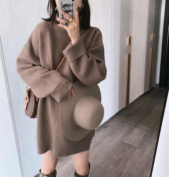 

thick loose mid-length lazy style pullover korean style turtleneck sweater women 2020 autumn winter, White;black