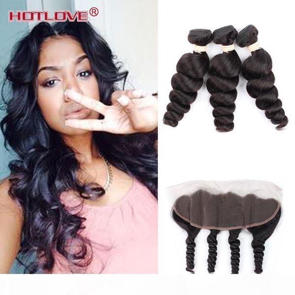 

ove peruvian virgin hair loose wave lace frontal closure with bundles peerless virgin hair 3 bundles with closure loose deep peruvian, Black;brown