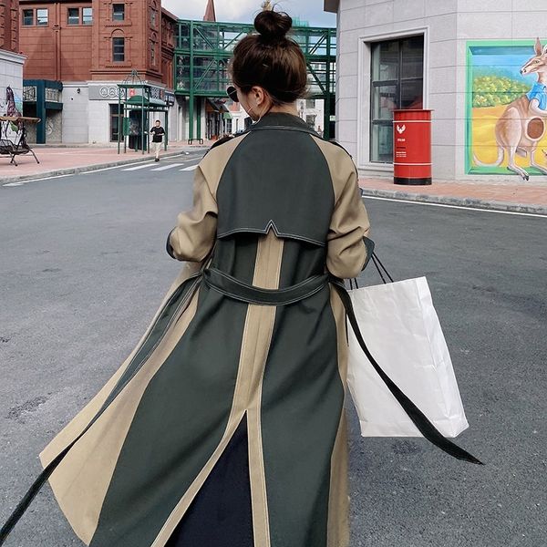 

trench coat for women 2020 mid-length windbreaker female autumn new korean clothes double-breasted slim thick coat vintage 1031, Tan;black