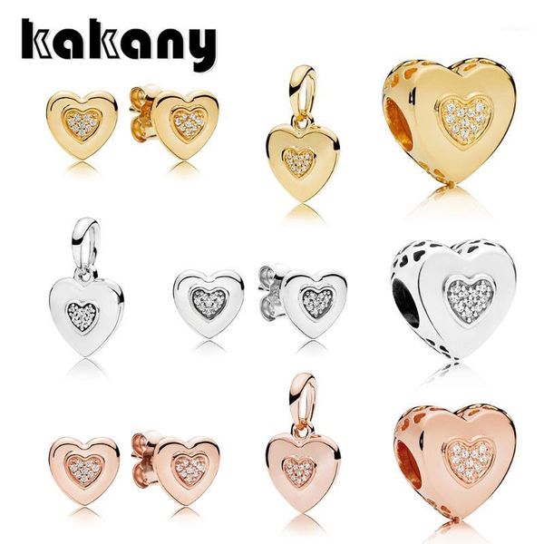 

stud kakany standard s925 sterling silver classic exquisite rose gold heart beaded earrings pendant fashion jewelry1, Golden;silver