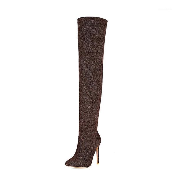 

boots mkkhou over-the-knee women's 2021 winter pointed toe plus velvet warmth stiletto 12cm tight stretch long1, Black