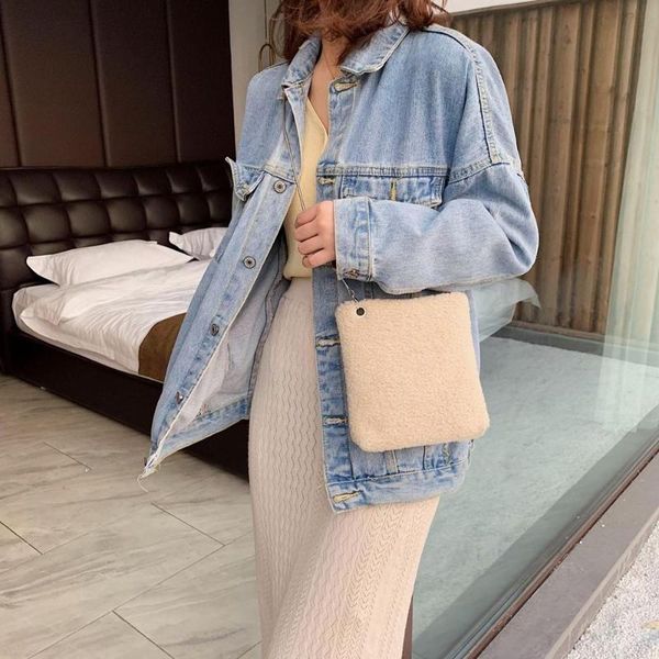 

chic solid color plush chain crossbody bags for women mini phone coin bag plush chain bag women small shoulder bags handbags #15