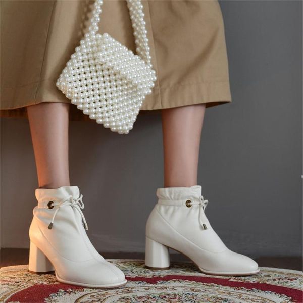 

norberg genuine leather women boots spring/autumn retro ankle strap sheepskin boots pigskin inside lace-up high (5cm-8cm, Black