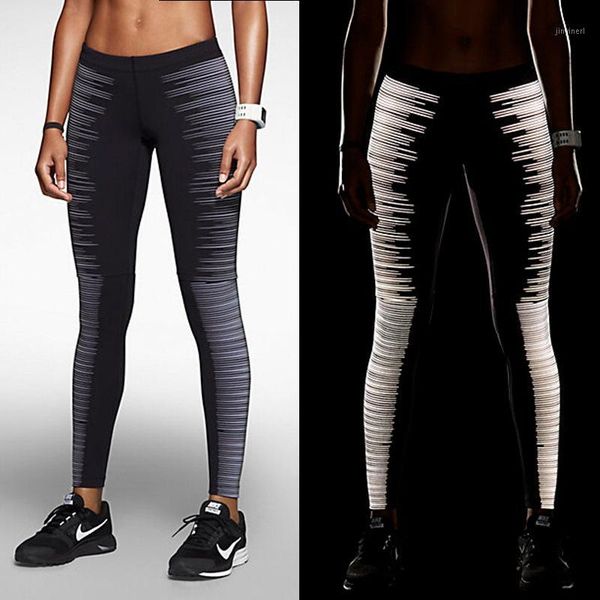 

jigerjoger woman fitness pants tight elastic high rise fast dry skinny night jogging jeggings reflective tight running leggings1, Black;blue