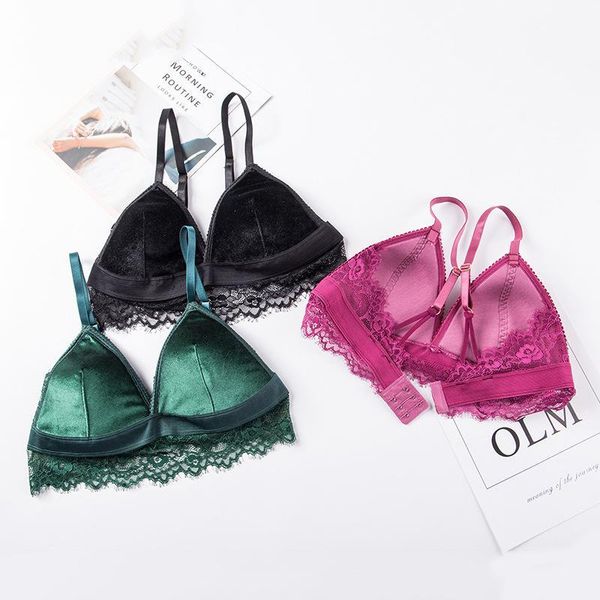 

velvet lace women bra push up bras for women vintage intimates seamless brassiere wire lace underwear ab cup1, Red;black