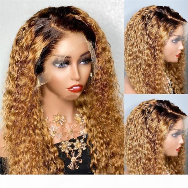 

loose wave honey blonde human hair lace wigs with baby hair ombre blonde long curl brazilian remy glueless wigs for women, Black;brown