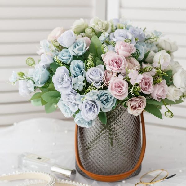 

decorative flowers & wreaths 10 heads mini rose artificial flower bouquet wedding scene layout home decoration fake flower1