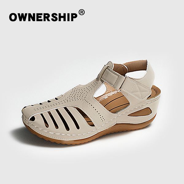 

women hook loops sandals summer leather female platform woman wedges sewing women's beach ladies soft shoes plus size 2021, Red;white