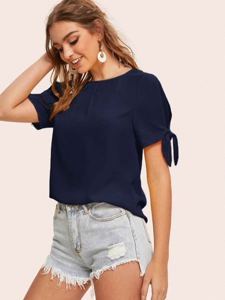 

solid self-tie split sleeve r0nk#, White