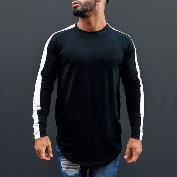 

muscleguys t-shirt men spring autumn new long sleeve o-neck t shirt men brand clothing fashion patchwork cotton tee 201203, White;black