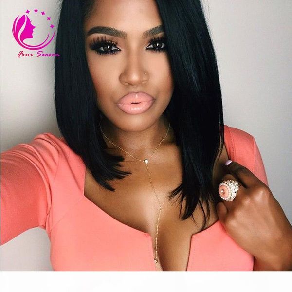 

glueless short brazilian full lace human hair wigs for black women unprocessed virgin lace front bob wigs with side bangs hipping, Black;brown