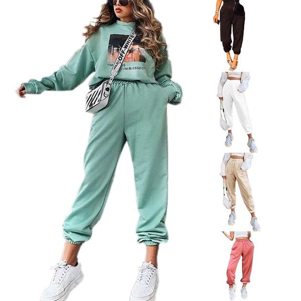 

fleece sweat pants joggers women clothes streetwear casual elastic waist loose trousers, Black;white