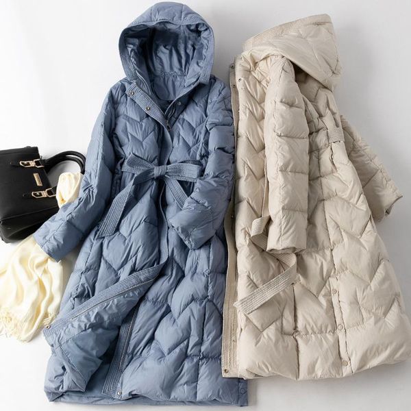 

down jacket women's middle long style shows thin and slim temperament, over knee hooded, foreign style and fashion, Black
